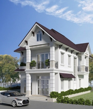 Nhà ngang 7M - 2 tầng kiểu cổ điển