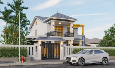 Nhà 1 trệt 1 lầu mái Thái đẹp kiến trúc Cổ Điển